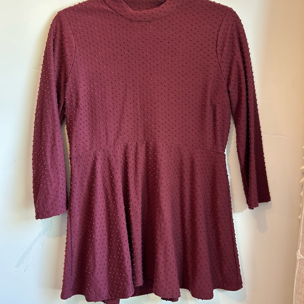 Maternity Burgundy Textured 3/4 Sleeve Peplum Top
